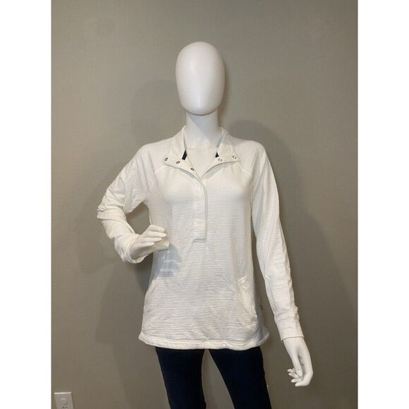 T by Talbots UPF 50+ Slub Terry 1/4 Snap Long Sleeve Pullover White Women’s Med - Picture 1 of 9
